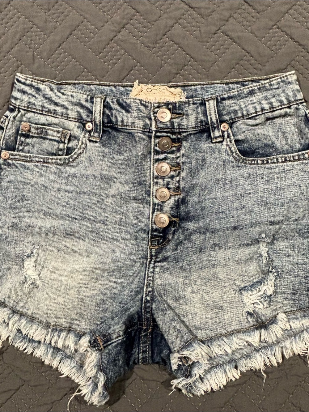 Altar'd State Light Blue Distressed Button-Front Denim Shorts